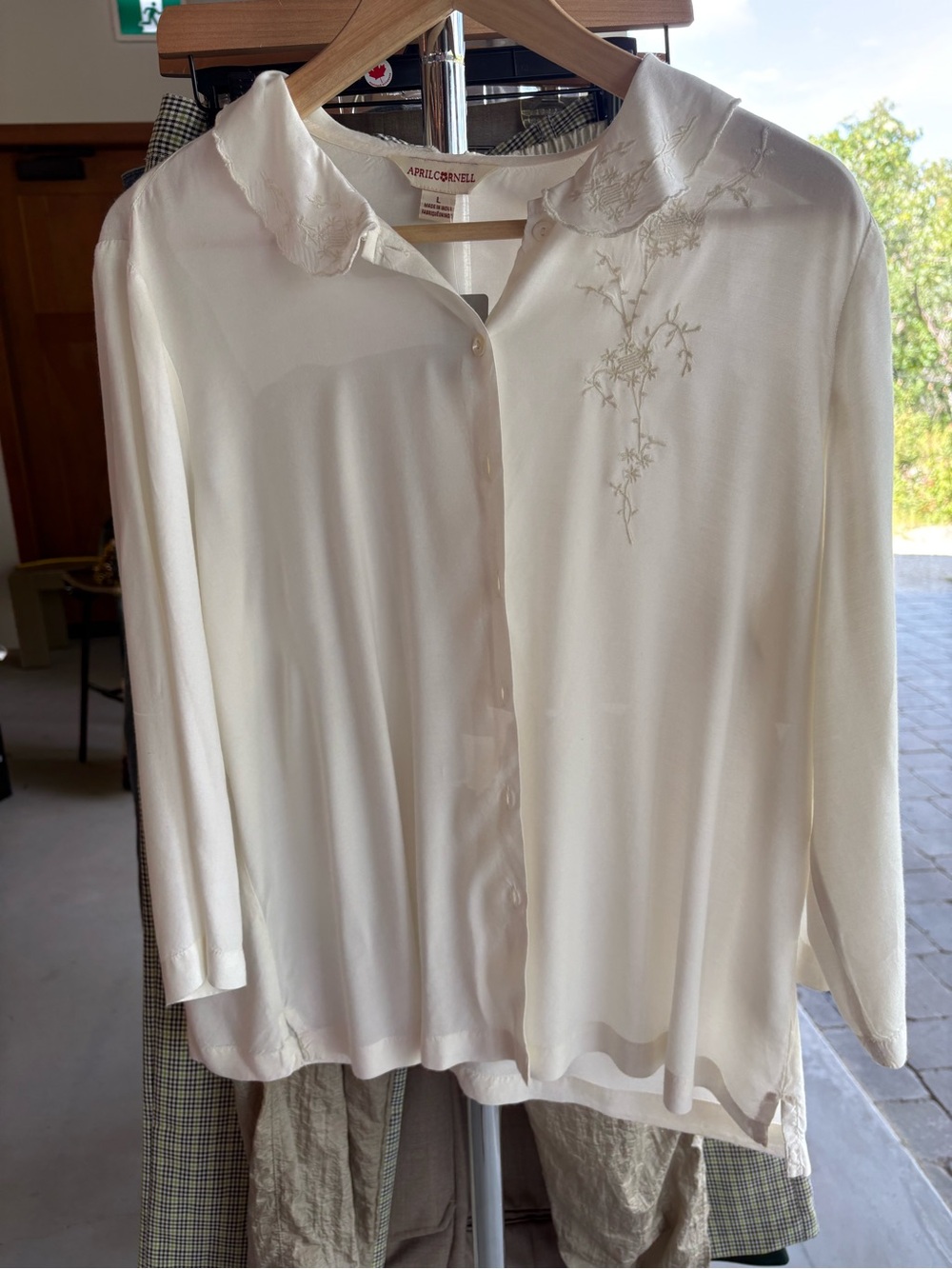 April Cornell Cream Floral-Embroidered Button-Down Blouse